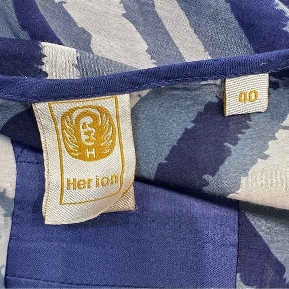 Herion Italy Sheer Blue White Diagonal Striped Tunic Blouse Size 40 (US 10) - Picture 6 of 7